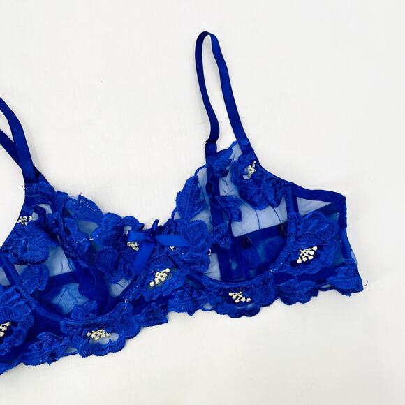 blue lace unlined mesh bra - Picture 1 of 4